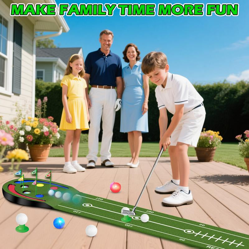 VATOS Golf Putting Mat Indoor for Kids - Golf Game Set with LED Balls, Glow Cups, Irons & Putters, Portable Putting Green Outdoor for Home Backyard Office Party, Golfing Gifts for Kids 6-14