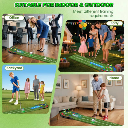 VATOS Golf Putting Mat Indoor for Kids - Golf Game Set with LED Balls, Glow Cups, Irons & Putters, Portable Putting Green Outdoor for Home Backyard Office Party, Golfing Gifts for Kids 6-14