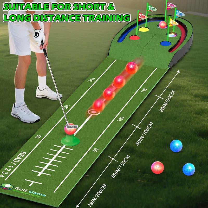 VATOS Golf Putting Mat Indoor for Kids - Golf Game Set with LED Balls, Glow Cups, Irons & Putters, Portable Putting Green Outdoor for Home Backyard Office Party, Golfing Gifts for Kids 6-14