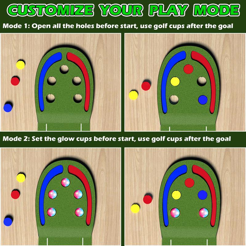 VATOS Golf Putting Mat Indoor for Kids - Golf Game Set with LED Balls, Glow Cups, Irons & Putters, Portable Putting Green Outdoor for Home Backyard Office Party, Golfing Gifts for Kids 6-14