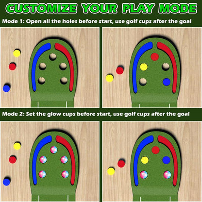 VATOS Golf Putting Mat Indoor for Kids - Golf Game Set with LED Balls, Glow Cups, Irons & Putters, Portable Putting Green Outdoor for Home Backyard Office Party, Golfing Gifts for Kids 6-14